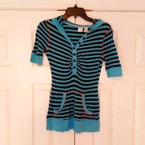 Roxy Hooded Blue Striped Tee